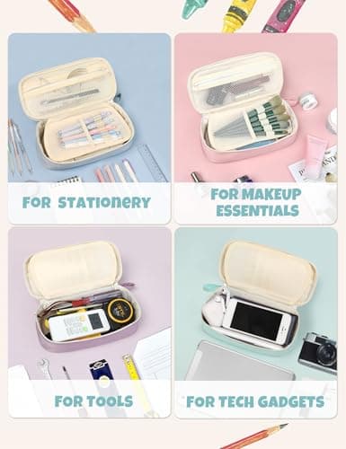 SUNEE Large Capacity Pencil Case with Compartments and Handle, Aesthetic Pen Pouch Organizer, Big Storage Portable Pencil Bag for Girls, Boys, Adults, School and Office Stationery Supplies, Mint Green — view 5