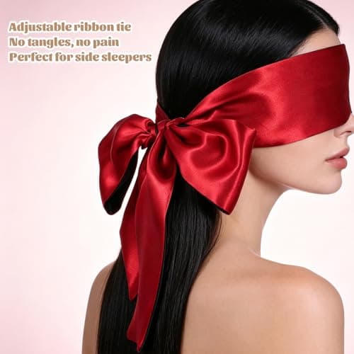 HJZHII 4Pcs Silk Satin Eye Mask, Satin Silk Eye Covers Soft Comfortable Blindfold Sleeping Masks Adjustable Blackout Eyes Cover V-Shaped Satins Sleep Masks for Women Men Valentine's Day Gift — view 2