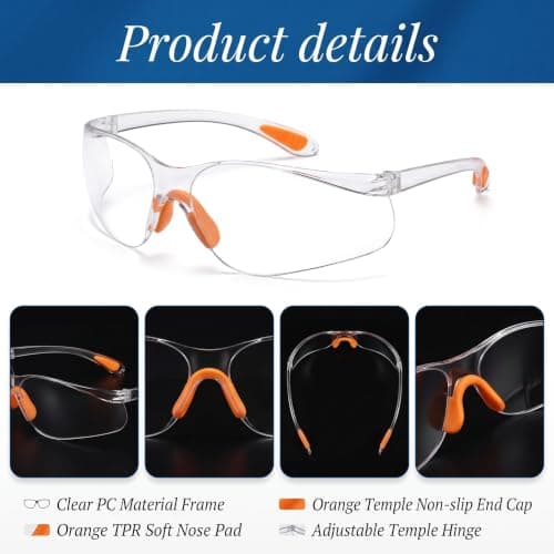 6 Pcs Clear Safety Glasses for Work,Safety Goggles,Eye Protection,Protective Goggle,Anti Fog Saftey Glasses,Anti Scratch Eyewear,Lab Security Eyes Spectacles for Kids & Adult Construction Laboratory — view 3