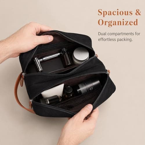 Large Mens Wash Bag Water-Resistant Toiletry Bag for Travel & Gym, Spacious Shower Organiser with Handle for Shaving Kit & Toiletries, Multi-Purpose Bathroom Pouch (Black) — view 4