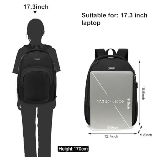 YIORMIOR Backpack Men Women School Bags for Boys Girls, Laptop Backpack with USB Charging Port, Business Travel Anti Theft Durable Laptop Bag,Water Resistant Fits 17.3 Inch Laptop — view 4
