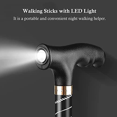 OOCOME Adjustable Walking Stick for Men Women Telescopic LED Walking Sticks Black Stand Adjustable Height 60cm-94cm Non-Slip Base — view 2