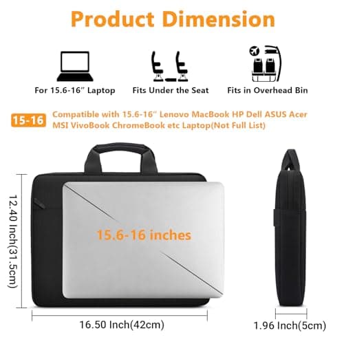 ZYB Waterproof Laptop Bag 15 15.6 16Inch Laptop Case 15 15.6 16 Inch-Black — view 5
