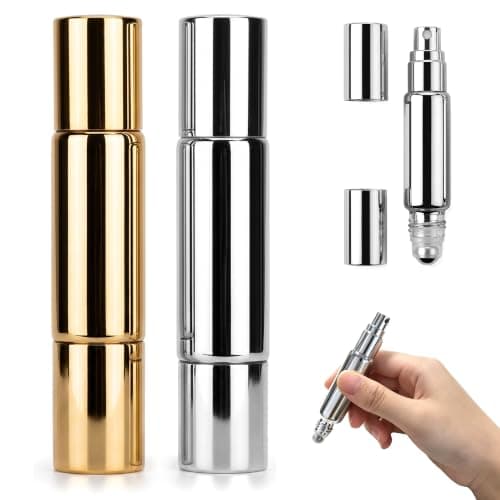 QACUU 2 Pack 10ml Perfume Bottle Empty, Dual-End Spray and Roller Glass Set
