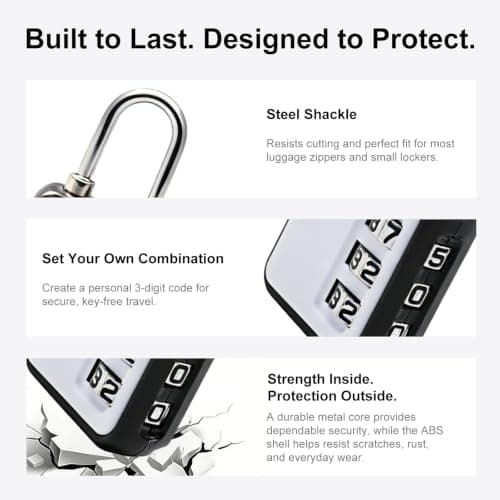 UP Security TSA-Approved Combination Padlock - Durable, Resettable, Compact Travel Lock for Luggage, Suitcase, Gym Locker, and More (Black+White) — view 4
