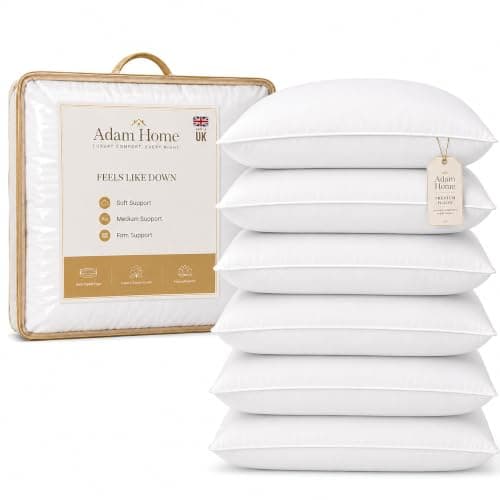 Adam Home Pillows 6 Pack Hotel Quality Side Sleeper Bounce Back Bed Pillow Quick rebound & Dust Proof Resistant Premium Filled Down Pillows Pack of 6