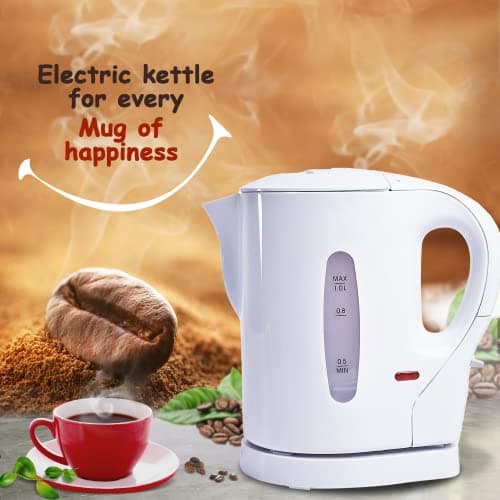 Crystals 1 Litre Electric Travel Kettle - Low Wattage Portable Mini White - Small Lightweight Cordless Water Kettle for Elderly, Bedroom, Caravan, Camping, Daily Use - 830W — view 3