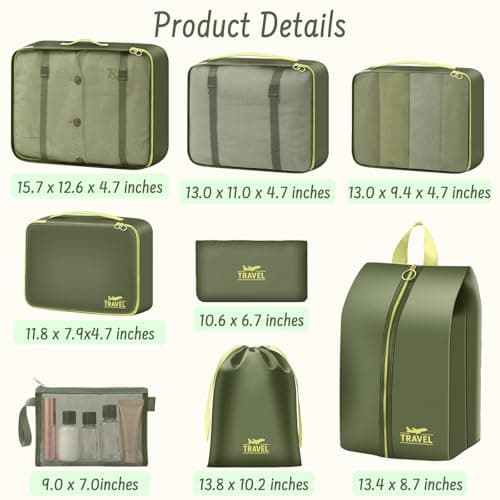 MOFELON 8PCS Packing Cubes for Suitcase, Travel Luggage Organisers for Backpack, Waterproof Suitcase Organiser Bags, Travel Essentials Accessories - GREEN — view 2