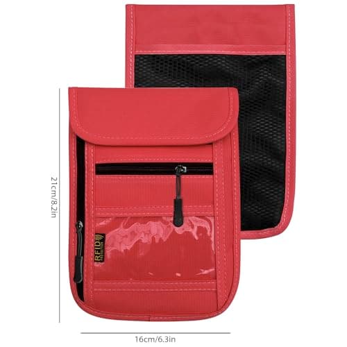 RFID Blocking Travel Neck Wallet Pouch and Passport Holder，Travel Neck Pouch Passport Holder for Women & Men, Red, 8 x 6 x 0.3 inches, Minimalist — view 3