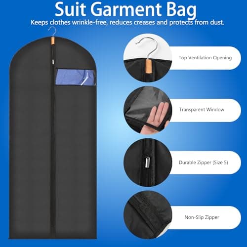 Sevenpers 6 Pack Suit Bags Garment Bags for Hanging Clothes 60x140cm Black — view 4