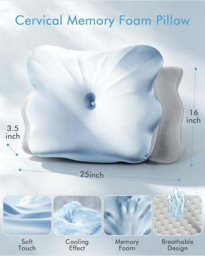 Cervical Pillow for Neck Pain Relief - Ergonomic Memory Foam Pillows for Sleeping Deep Sleep Apnea Contour Pillow for Neck & Shoulder Support Side Back Stomach Sleepers Rest Pain Relief Orthopedic — view 2