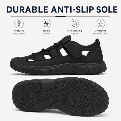 Metaju Men's Closed Toe Outdoor Sandals, PU Leather Lightweight Hiking Sandals with HOOk&LOOP, Non-Slip Rubber Sole Walking Shoes for Beach Trekking Camping Travel Casual Summer (Khaki,7) — view 6