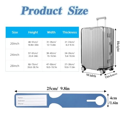 DIYJEP Clear Suitcase Cover Protectors with Luggage Tag(20in) — view 2