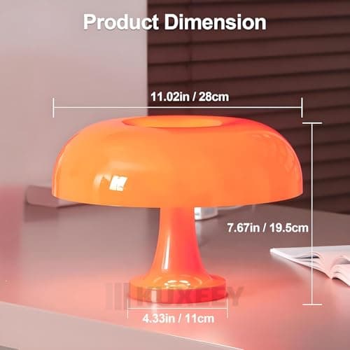 KUXEEY Mushroom Rechargeable Table Lamp – Orange Touch Cordless Lamp | Wireless Battery Powered 3 Color Light Dimmable Replaceable Battery Cozy Modern Aesthetic Room Decor Bedside Bedroom Living Room — view 2