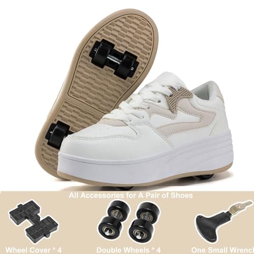 Roller Skate Shoes for Women Girls Sneakers with Detachable Wheels Sport Shoe Suitable for Halloween Christmas Birthday Party Gifts Khaki — view 4