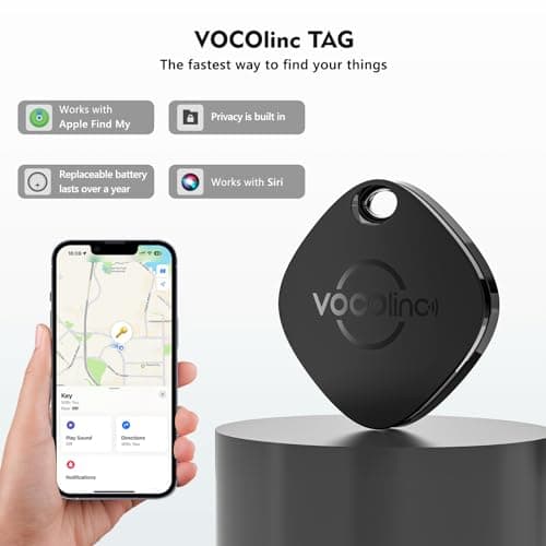 VOCOlinc Smart Tracker Tag, Key Finder Works with Apple Find My (iOS Only), IP65 Waterproof & Battery Replaceable, Bluetooth Item Locator for Wallet, Luggages, Suitcases, Bags, Black 1 Pack — view 2