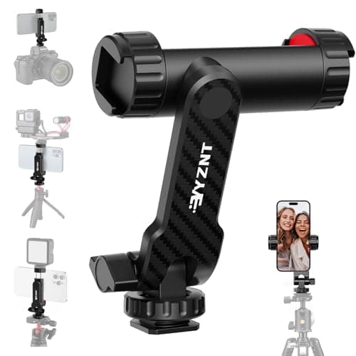 YZNT Phone Tripod Mount, Universal Smartphone Holder with 2 Cold Shoe Mount Adapter and 1/4" Standard Screw Thread, 360°Rotation & 180°Tilt Phone Clamp Compatible with iPhone & Android for Photography