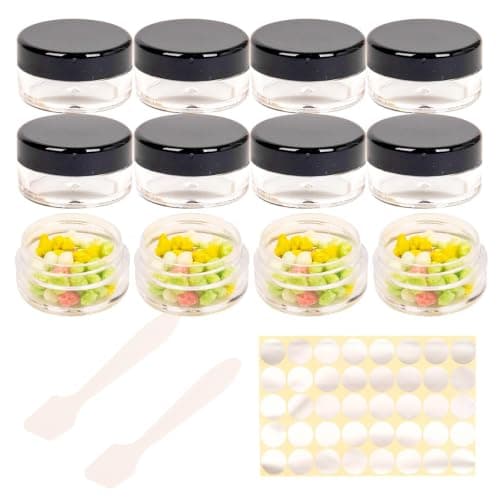 12 Pcs sample pots,5ml with lids cosmetic pot, mini cream empty containers,black small with makeup lip balm jars,for travel face cream, samples, cosmetics empty pot