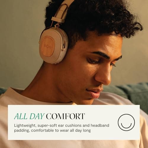 House of Marley Positive Vibration Riddim On-Ear Headphones Wireless - Bluetooth Headphones, 50 Hr Playtime, Folding Earphones with Microphone, USB-C Quick Charging, Sustainable Materials, Cream — view 5