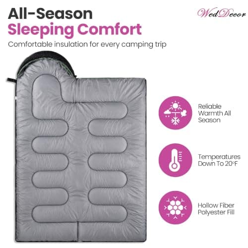 WedDecor Sleeping Bag for Adults, Hooded Sleeping Bag, Comfy Straight Shape — view 4