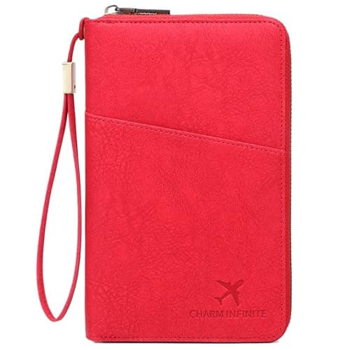 Toctax Passport Holder Travel Wallet for Family, RFID Passport Wallet Travel Document Holder for Men and Women (Red)