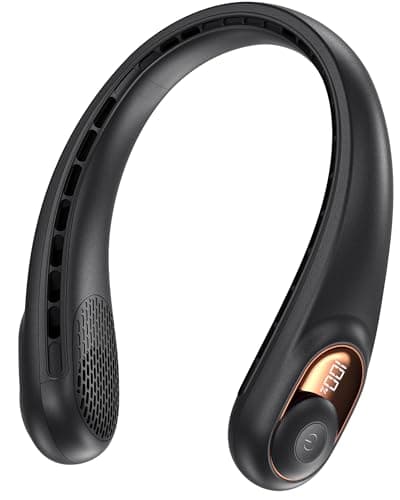 Neck Fan, Portable Bladeless Neck Fans with LED Display, 360° Airflow, 4000mAh Rechargeable Battery, Super Quiet Hands-Free Personal Wearable Fan for Indoor Outdoor, Jet-black