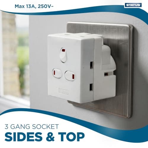 STATUS 3 Way Multi Plug Adapter, UK 3 Pin Multi Plug Adaptor, Individually Switched Fuse, 3WAISB110 — view 4