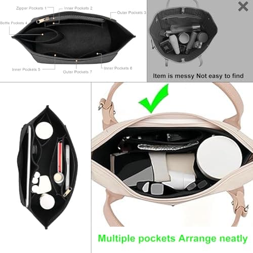 HYEPNED Bag Wallet Insert Organizer, Multi-Pocket Felt Tote for Inserting Wallet, Folding Tote Bag Organizer Insert for Longchamp (Black, L) (L) — view 4
