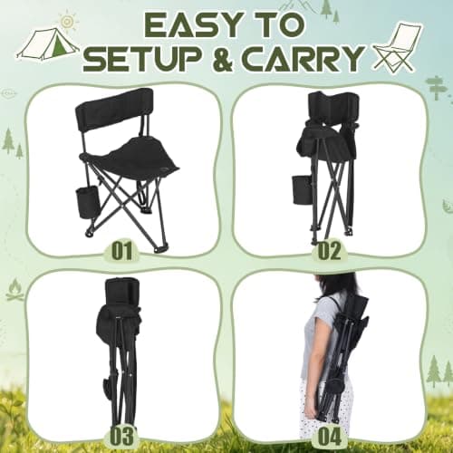 Karenhi 4 Pack Tripod Camping Chairs Folding Lightweight, Portable 3 Legged Tripod Stool Seat with Backrest and Cup Pocket, Small Golf Chair Compact for Adults Fishing Camping — view 5