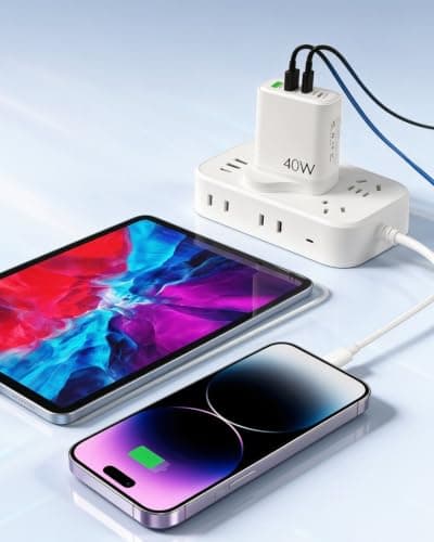 UK Travel Adapter,UK Plug, with 2 USB-C and 2 USB-A Fast Charge Ports,USB-C Fast Charging,40W 4-Port Fast Charger UK Plug,Compatible with iPhone, Samsung — view 6