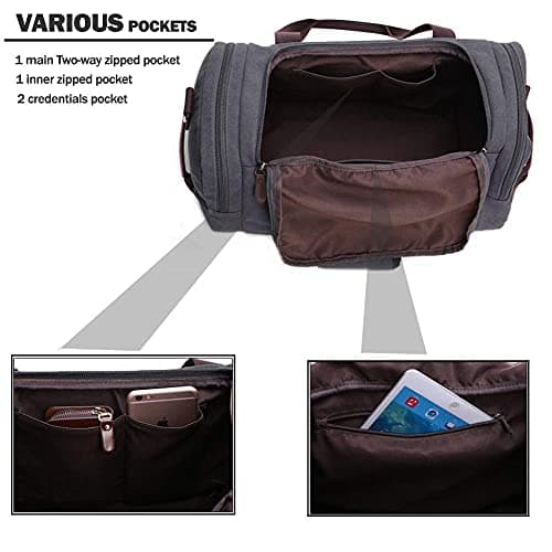 Expandable Canvas Holdall Bag for Men, AIZBO Travel Bag 55L Suitcase Large Duffel Bag for Men with Multi-Pockets, Overnight Weekend Bag, Unisex Holdall Travel Duffle Bag, Weekender Bag for Women — view 4