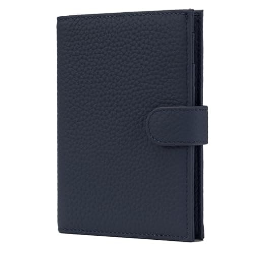 Karmiir RFID Passport Holder for Travel, Compact Wallet for Women & Men, Leather Passport Cover Wallet with Card Holders Zippered Coins Pocket and Cash (Blue-Black)