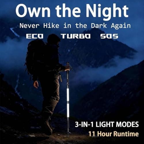 Tactical Hiking Pole with Built-in Light, USB-C Rechargeable LED Trekking Poles, Foldable Aluminum Walking Stick, IPX6 Waterproof Survival Gear for Camping and Backpacking (160cm) — view 4