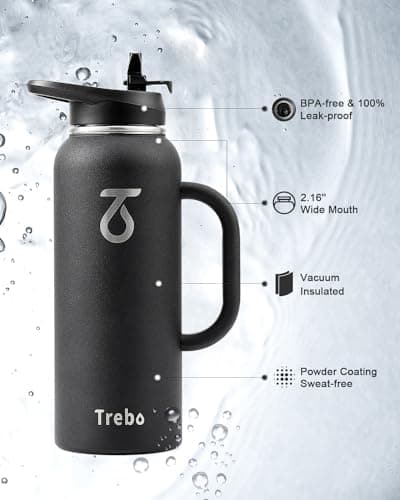 Trebo Insulated Water Bottle 1.2 L Stainless Steel with Side Handle 2 Lids — view 5