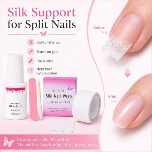 4Pcs Silk Nail Wrap Kit for Split Nails, Glue, File and Manicure Stick — view 2