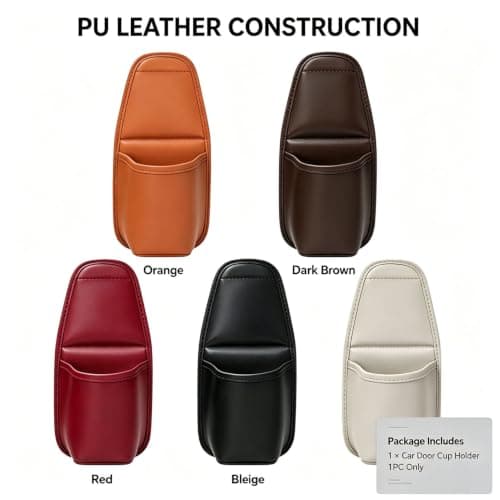 PU Leather Car Door Cup Holder, Wide-Mouth Organizer for Drinks and Phone (2pcs Brown) — view 6