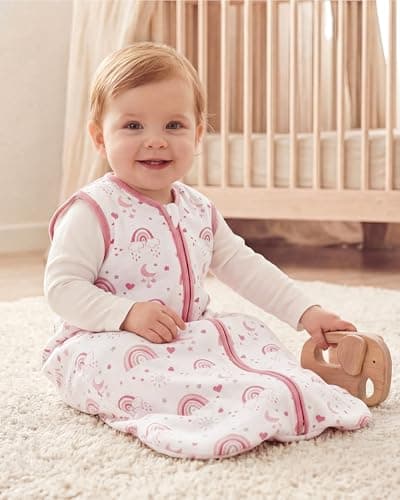 FIEMOL Baby Sleeping Bag 12-18 Months 0.5 Tog Baby Wearable Blankets Cotton, 3 Pack Summer Breathable Sleep Sack for Newborn Infant 76-89cm Pink Rainbow — view 2