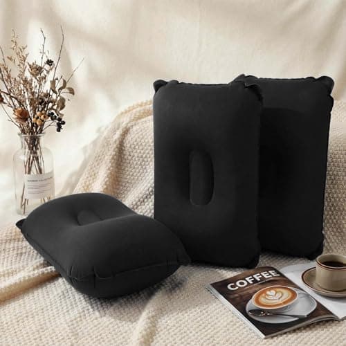 Geelin 20 Pack Inflatable Pillows for Camping Travel Beach Vacation Sand Squared Flocked Soft Fabric Backpacking Ultralight Pillows for Office Sleeping Neck Head Lumbar Support(Black) — view 2