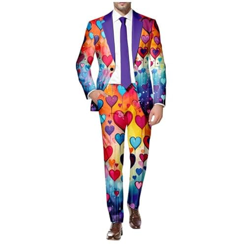 Generisch 2026 New Arrivals Two Piece Long Sleeve Coat Pants for Men Rainbow Printed Button Down Pockets for Holiday Party, purple, XL — view 5