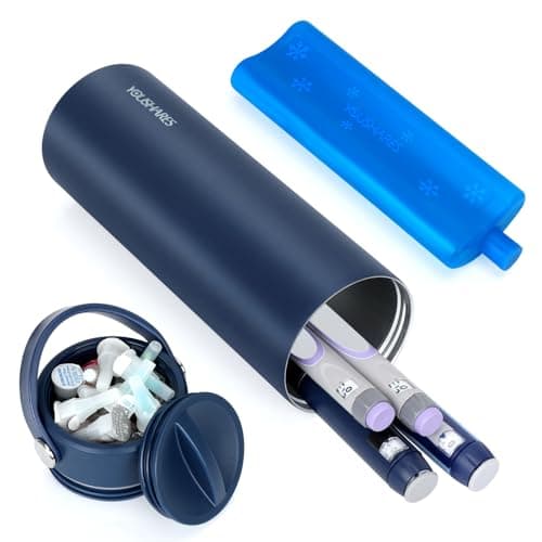 YOUSHARES Medicine Travel Cool Bag - Insulin Pen Case with Ice Pack, Injection Cooler Travel Case 48H Cooling, TSA Approved, Portable Bottle Holds 1-5 Insulin Pens (Navy)