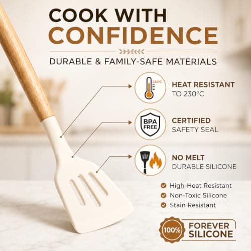 ZELMORAWARE Kitchen Non Stick Cooking Utensils Set – 35Pcs Heat Resistant Silicone Utensils Set with Wooden Handles, Silicone Spatulas for Cooking – Kitchen Accessories – White — view 3