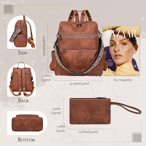 Puwuzixi Women Backpack Anti-Theft Lightweight Waterproof PU Fashion Travel Multipurpose Convertible Purse Shoulder Bag Handbag Backpack — view 2
