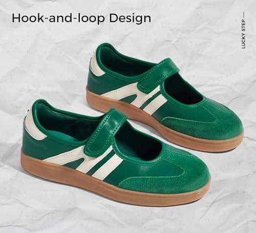 LUCKY STEP Women's Classic Retro Fashion Sneakers Gum Thin Sole Casual Tennis Slip on Flat Loafers Skate Walking Shoes Hook and Loop Footwear (Olive Green, 8US-38EU-5UK) — view 6