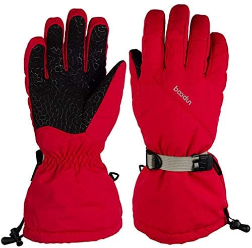 MU Waterproof Thermal Gloves Outdoor Skiing Five-Finger Wrist Long Section Built-in Waterproof Jacket Winter Ski Gloves Men and Women Winter,Red,Medium