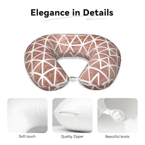 AUGUSTRUSH Memory Foam Neck Pillow - Travel Pillow With Adjustable Clasp, Removable Washable Cover For Airplane Office Car, Ergonomic Support Comfortable U-Shaped Pillow, Rose Gold Print — view 3
