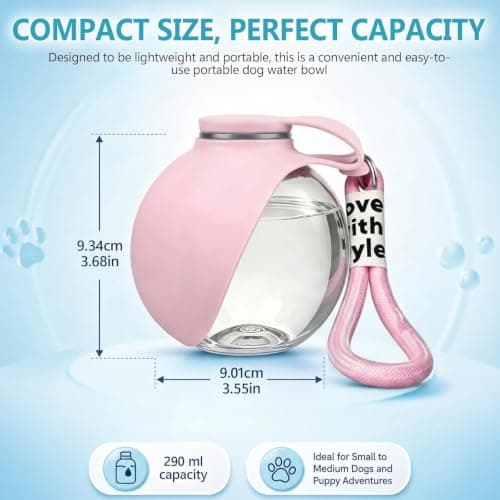 Portable Dog Water Bottle, 2 in 1 Foldable Silicone & Clear Plastic Pet Water Cup for Travel, 285ml Large Capacity for Dogs Cats Outdoor Walking Hiking (pink) — view 2
