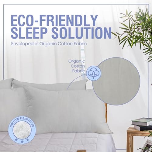 Sleep&Snuggle Organic Cotton Pillow for Neck and Shoulder Pain - Down Alternative Filling - Ideal for Back and Side Sleepers - Hypoallergenic Breathable - Pack of 1 — view 4