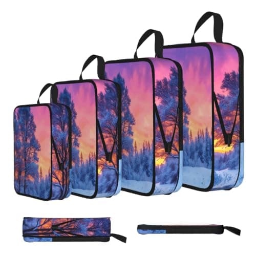 Winter Print 4 Set Expandable Packing Organizers For Luggage Suitcase Travel Accessories