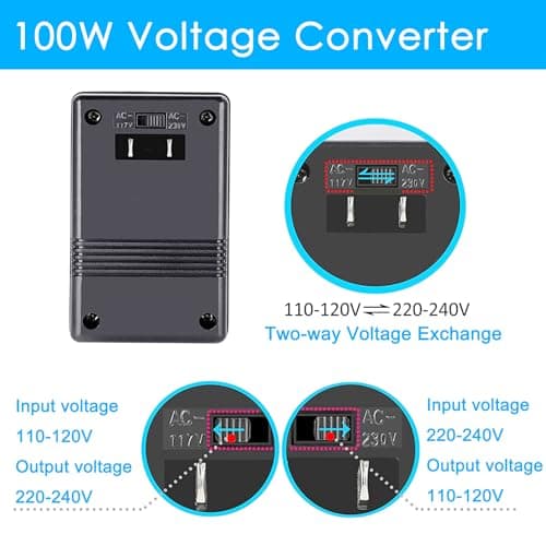 110V to 220V Step Up & Down Power Voltage Converter Watt Transformer for Travel (Black, 100W) — view 3