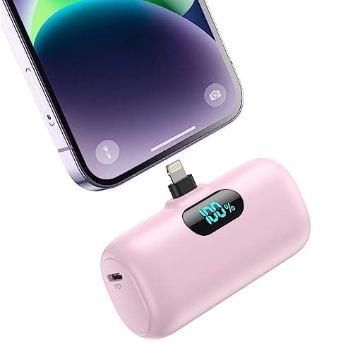 5000mAh Mini Power Bank for iPhone, Upgraded 15W PD Fast Charging Portable Charger, LCD Display 3.0A Small Battery Pack Compatible with iPhone 14/14 Pro Max/13/13 Pro Max/12/11/XR/X/8/7/6 etc-Pink